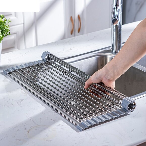 Roll Up Dish Drying Rack, Silicone Wrapped Over The Sink Multipurpose rack 1 Set - Picture 4 of 9